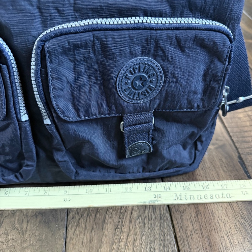 Kipling Sherpa Large Working Bag Navy Blue Crinkle Nylon Tote Crossbody Monkey - Picture 2 of 9